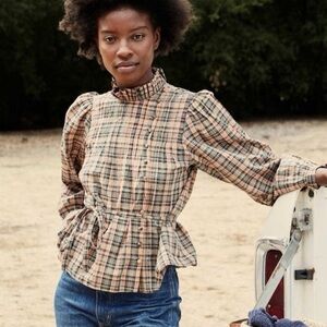 Doen Palmera in Blush Promenade Plaid blouse top